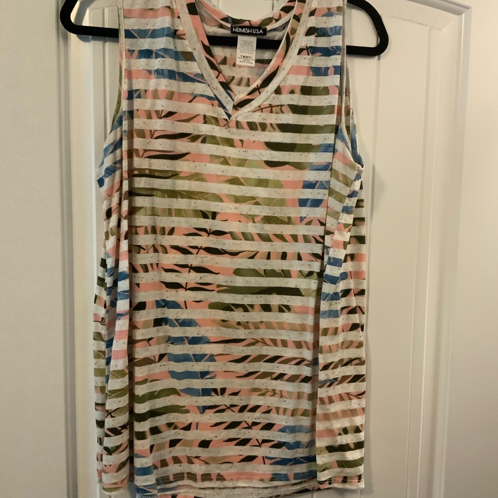 HEIMISH USA Blue and White Striped Sleeveless Tank Top